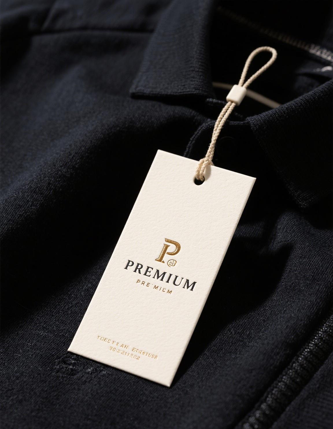 Custom apparel hang tag highlighting premium garment branding